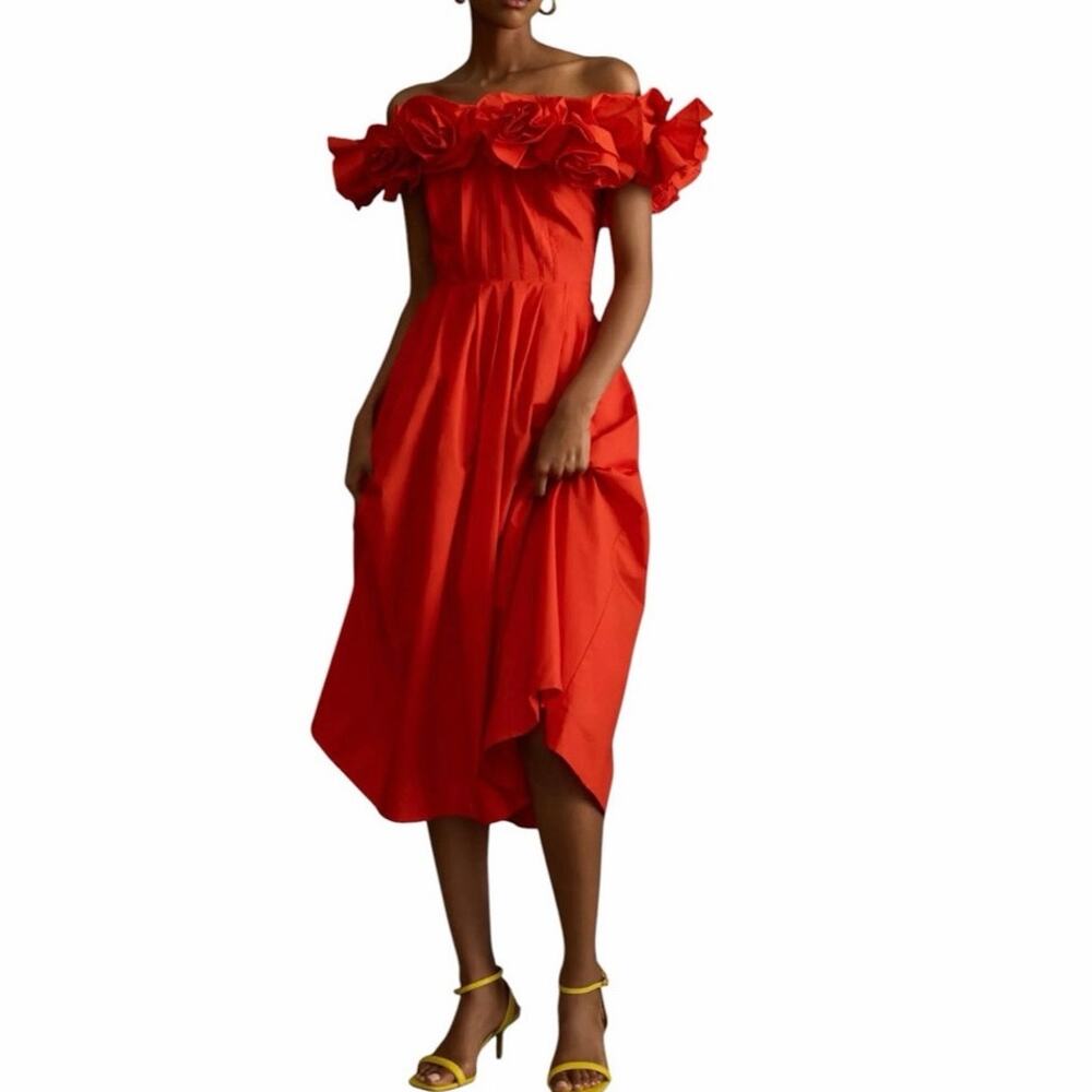 Maeve Ruffled-Neckline Pleated Dress Size XL
